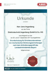 Grundschulung für Errichterunternehmen von mechanischen Sicherungseinrichtungen
