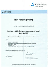 Jens Imgenberg, Fachkraft für Rauchwarnmelder nach DIN 14676